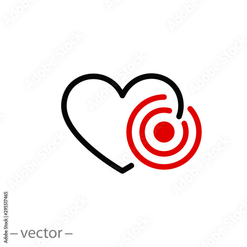 heart pain icon, heart attack, pain in chest, thin line web symbol on white background - editable stroke vector illustration eps 10