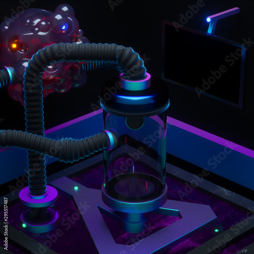 Photos A dark chemistry manufacture workshop, 3d rendering.