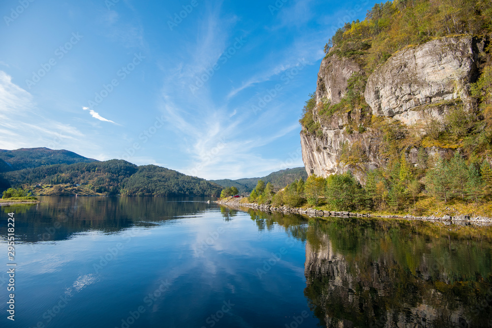 Fototapeta premium Beautiful sky and water reflection from Bergen Fjord , Norway