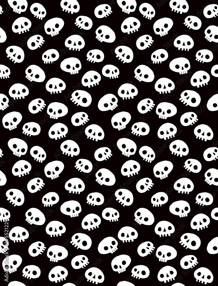Funny Halloween Vector Pattern with White Abstract Human Skulls Isolated on a Black Background. Scary Dead Skulls Repeatable Design Ideal for Fabric, Card, Wrapping Paper. Halloween Party Decoration. Funny Halloween Vector Pattern with White Abstract Human Skulls Isolated on a Black Background. Scary Dead Skulls Repeatable Design Ideal for Fabric, Card, Wrapping Paper. Halloween Party Decoration.