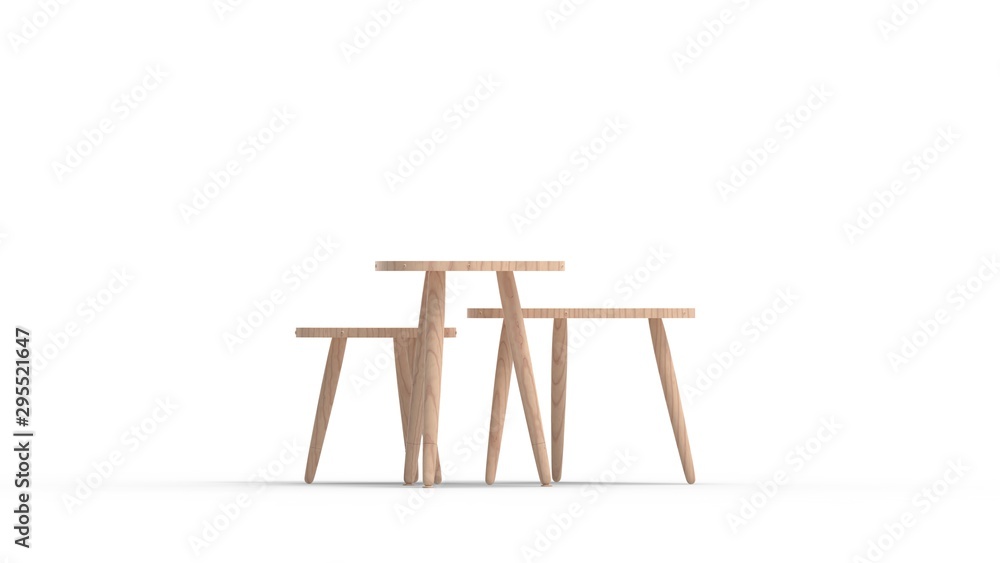 3d rendering of three coffee tables isolated in white background 3d rendering of three coffee tables isolated in white background