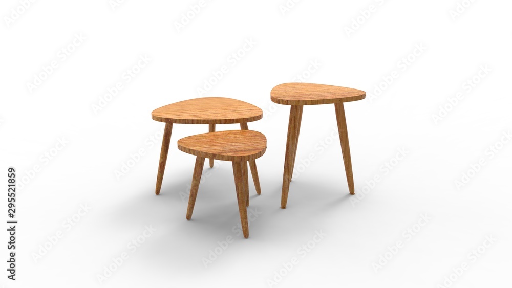 Fototapeta premium 3d rendering of three coffee tables isolated in white background