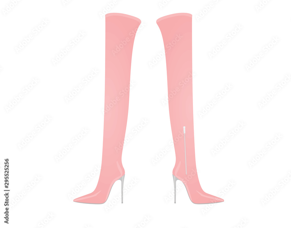 Pink women long boot. high heel. vector illustration Pink women long boot. high heel. vector illustration