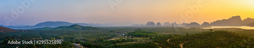Panorama sunrise at the mountain and sea - Samed Nang Nee  Phang Nga Province  Thailand