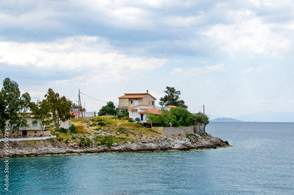 Fototapeta premium View of Pachi village under a winty dramatic sky.Greece