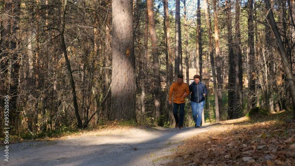 A couple walking in the autumn forest. A couple walking in the autumn forest.