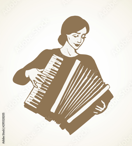Lady plays the accordion. Vector drawing