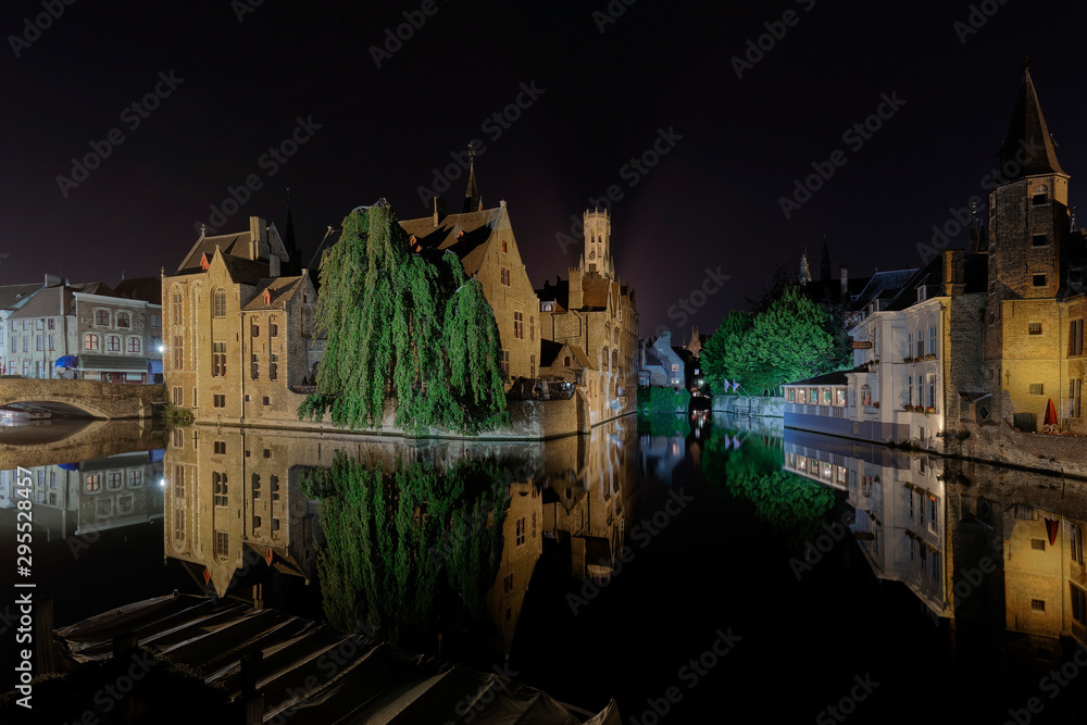 The Dijver Canal At Night, Bruges, Belgium