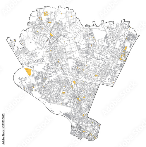 Satellite map of Milan, streets and building of area number 9, municipalities number nine. Lombardy. Italy