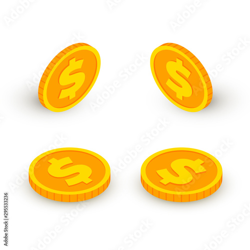Isometric gold coin icon with dollar sign set