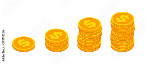 Isometric gold coin stack like income graph photo