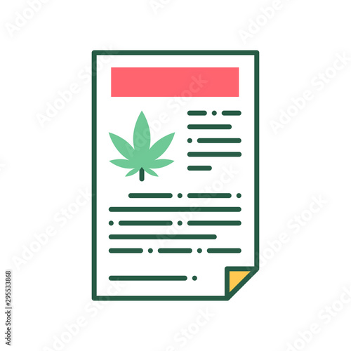Document on legalization of marijuana color line icon. Medicine recipe sign. Pictogram for web page, mobile app, promo.