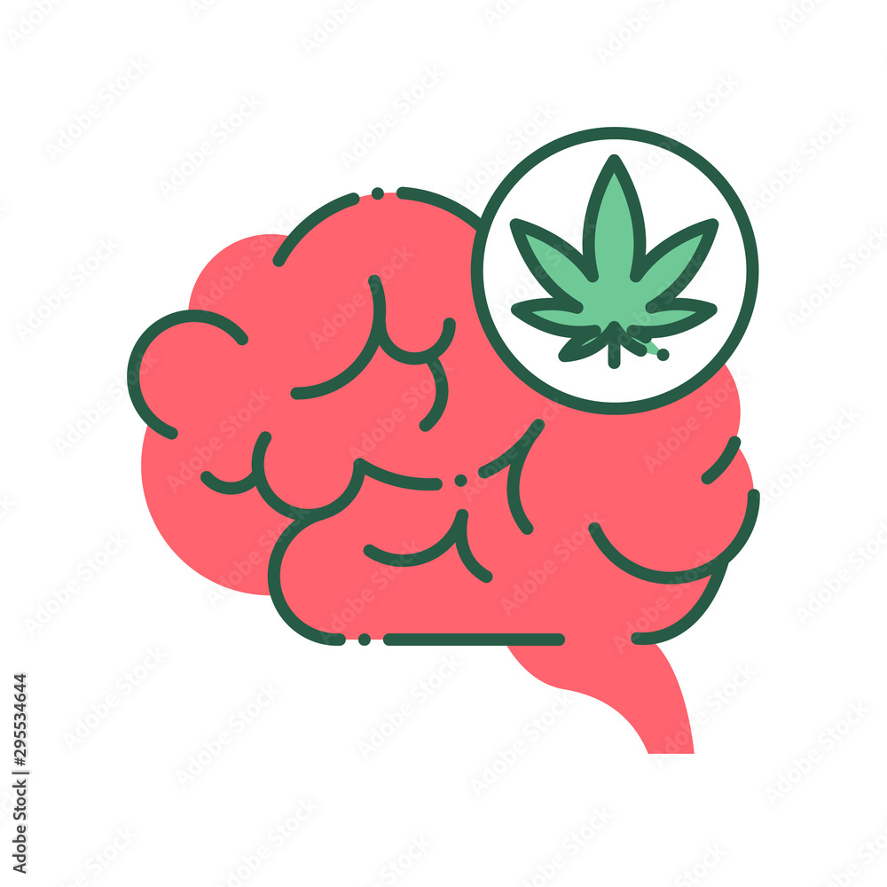 Drugs abuse and addiction color line icon. Human organ brains and leaf marijuana. bad habits. Pictogram for web page, mobile app, promo. Drugs abuse and addiction color line icon. Human organ brains and leaf marijuana. bad habits. Pictogram for web page, mobile app, promo.