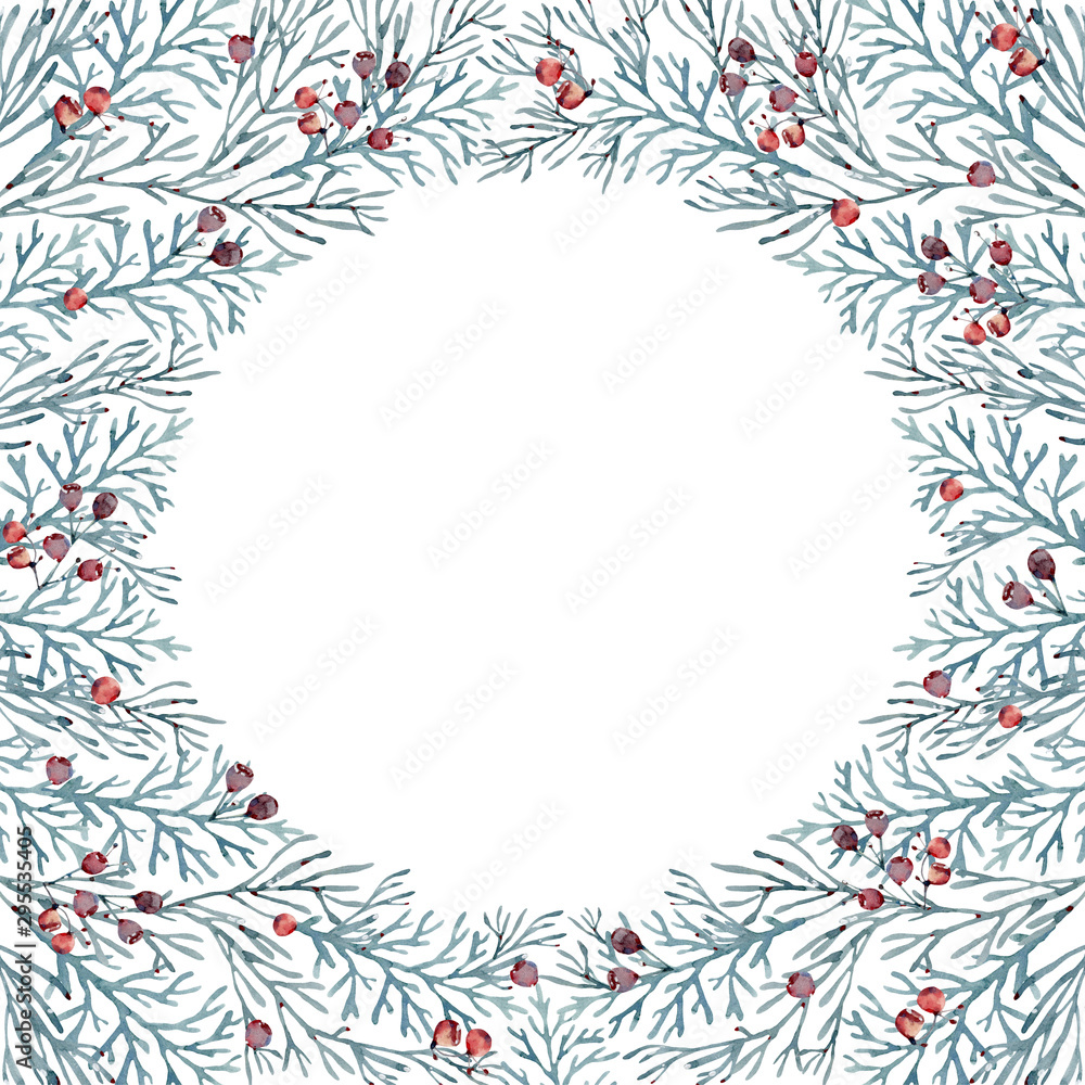 watercolor flower circle winter frame