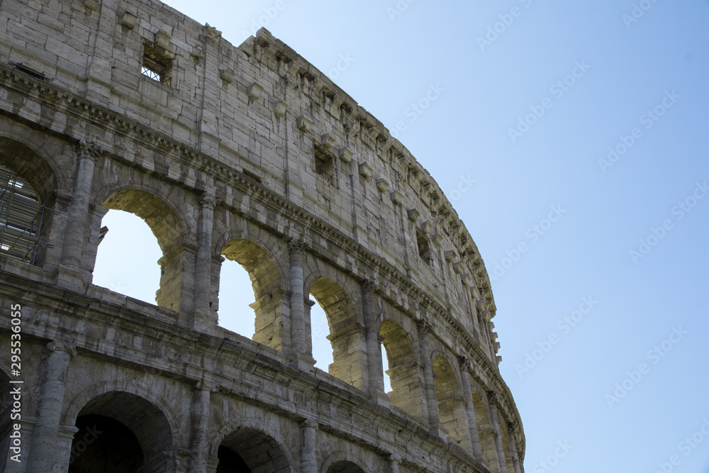 Close up of world wonder the Colosseum in Rome, Italy by daylight during summer.