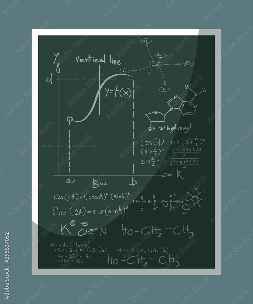 Chalkboard with scientific formulas illustration
