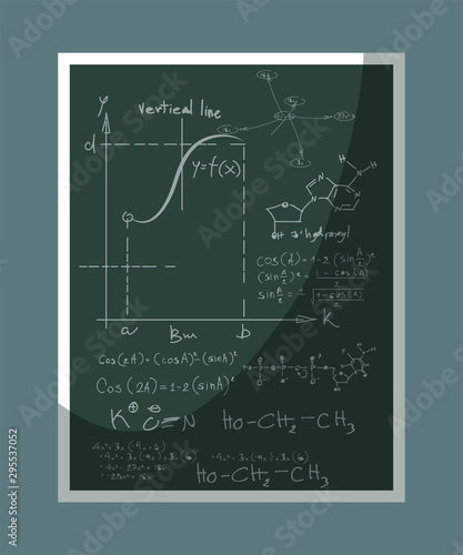Chalkboard with scientific formulas illustration