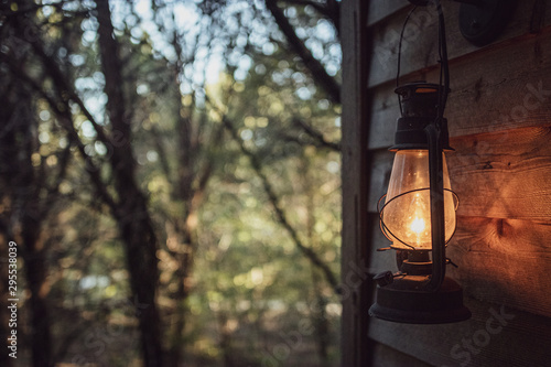 Lantern porch light  in the woods