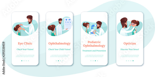 Mobile apps with eyesight diagnostics vector templates set