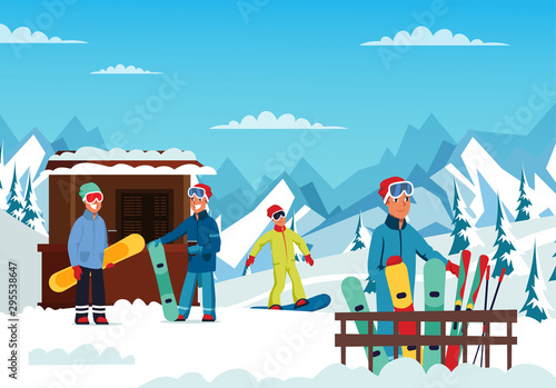 Winter holidays rest flat vector illustration