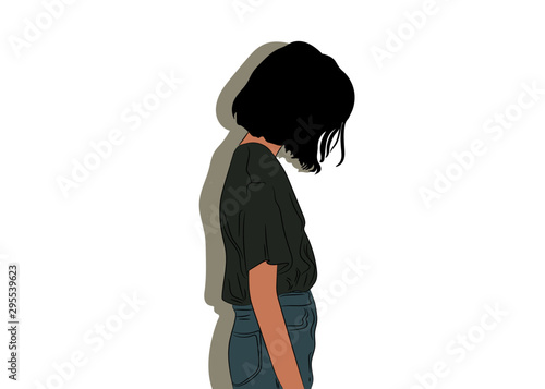 Girl with head down, depression, sadness,