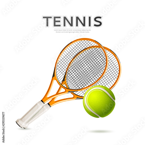 Vector realistic tennis rackets and ball 3d icon