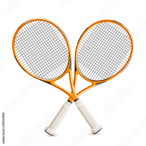 Vector realistic crossed tennis rackets 3d icon