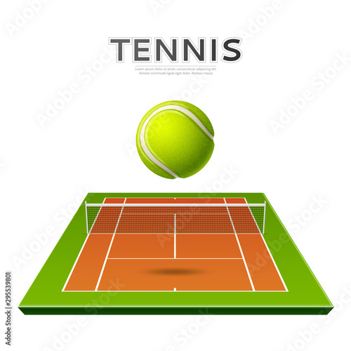Vector realistic tennis ball at playground 3d icon