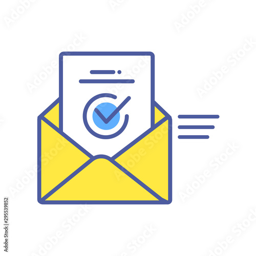 Approved massage color line icon. Verification letter concept. Successful answer. Sign for web page, mobile app. Vector isolated object.
