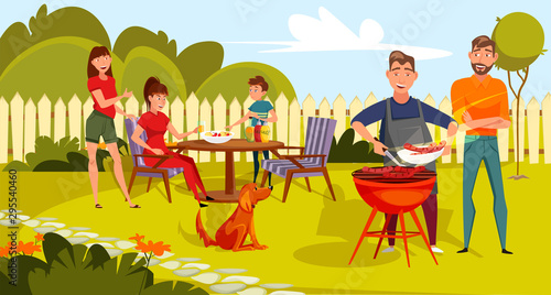 Friendly family on picnic flat color illustration