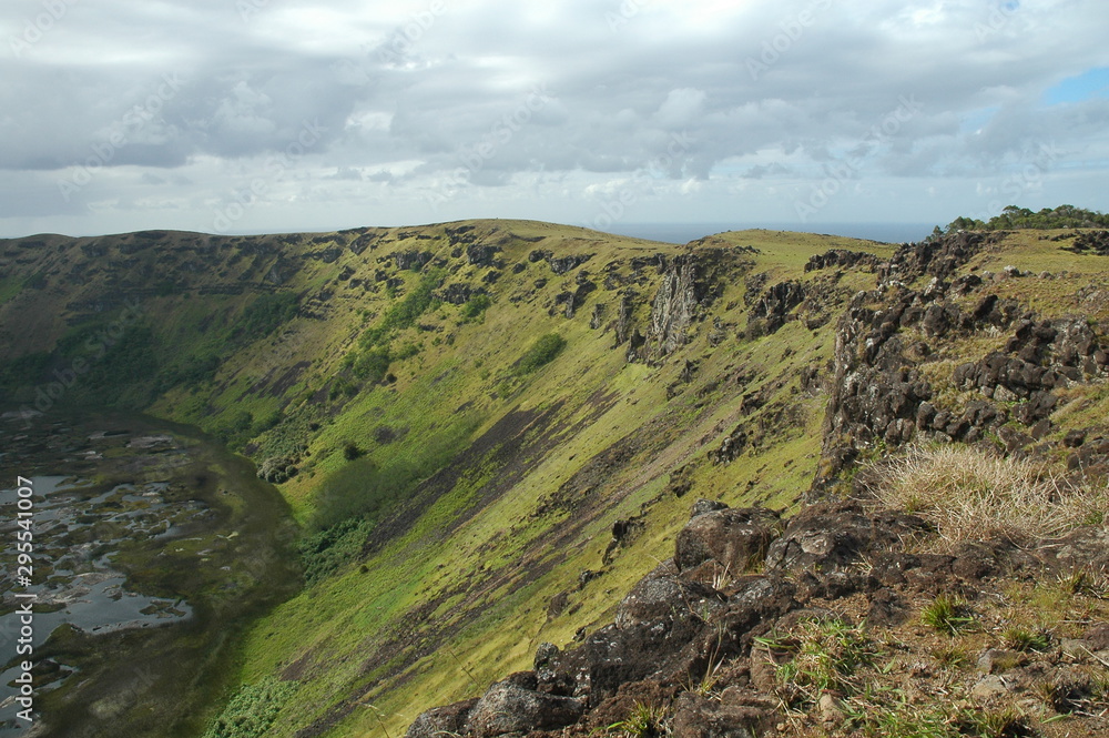 Panoramic Crater Ranu Kau Easter Island Chile