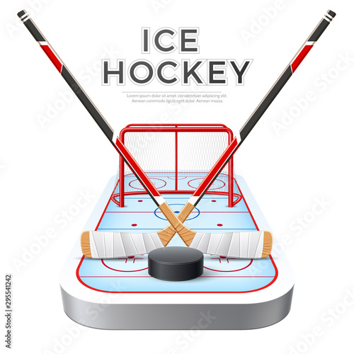 Vector 3d ice hockey crossed sticks with puck