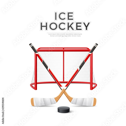 Vector 3d ice hockey crossed sticks with puck