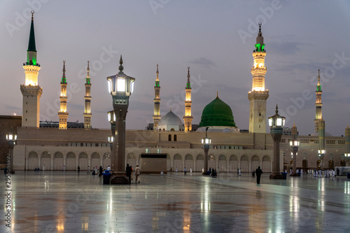 Muslims wearing traditional clothing in the temple of the Nabawi Mosque