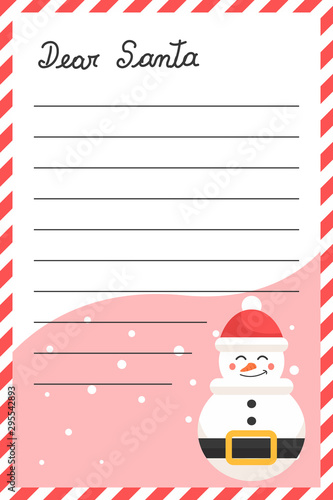 Letter Christmas card design to send message to Santa Claus from Snowman