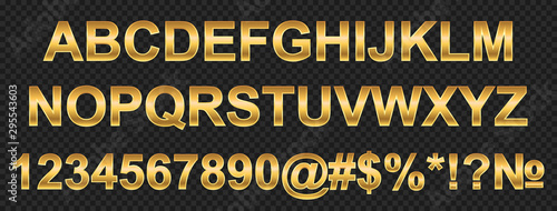 Fotografia, Obraz Golden alphabet, letters and numbers - stock vector