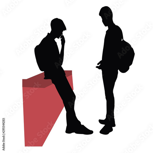 two teenager boys making chat, silhouette vector