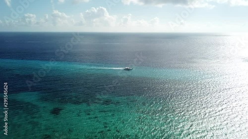 Aerial view of a ship at Cozumel Island in the Caribbean Ocean of Mexico photo