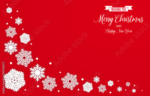 Red Christmas & winter background with snowflakes decoration