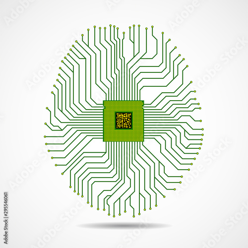 Abstract technological brain, artificial intelligence with cpu, circuit board