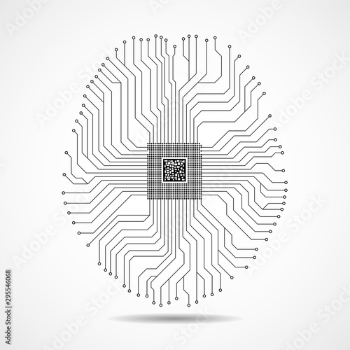 Abstract technological brain, artificial intelligence with cpu, circuit board