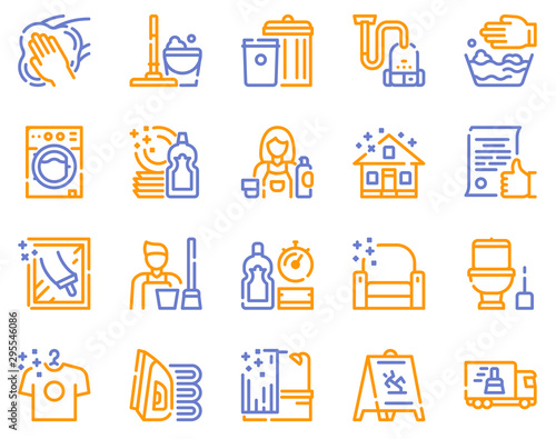 Cleaning service linear icons set