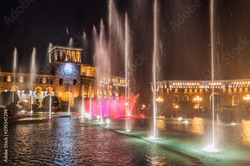 Evening fountain at the Republic Square in Yerevan, capital of Armenia.