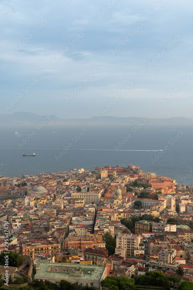 Aerial of the city of Naples on sunset