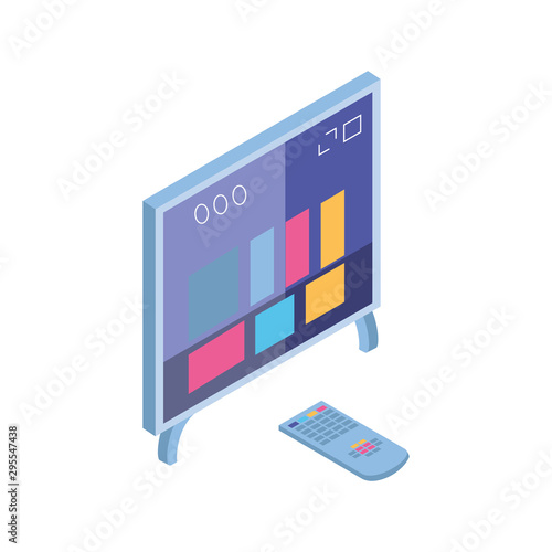 tv screen and remote control in white background