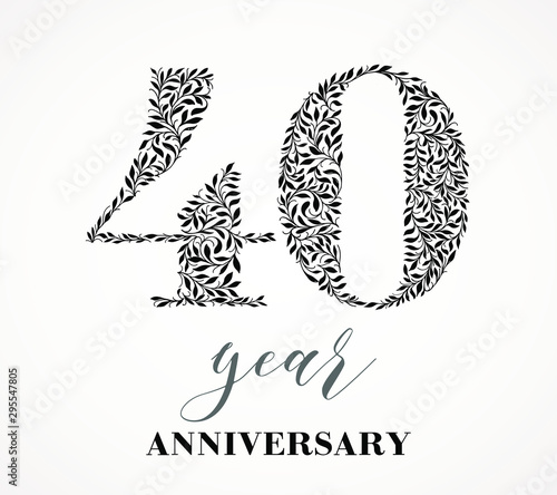 40th anniversary. Number forty consists of a leaf pattern. No gradient fill. Vector is easy to customize. View the entire series.