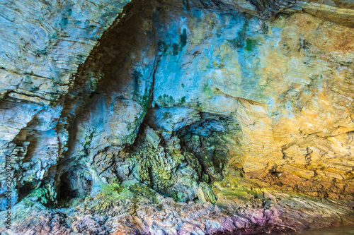 stone texture or background Blue caves Greece island of Zakynthos.