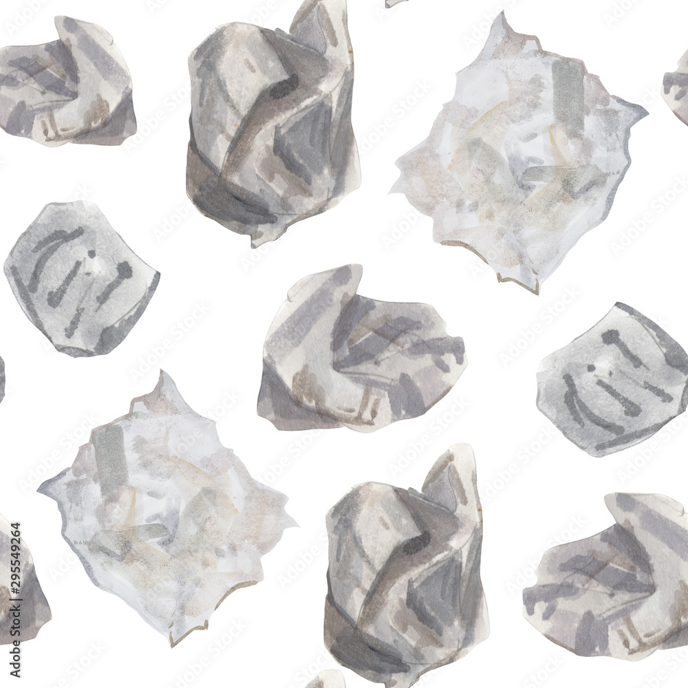 Crumpled paper watercolor seamless pattern. On the topic of environmental pollution. On a white background Crumpled paper watercolor seamless pattern. On the topic of environmental pollution. On a white background