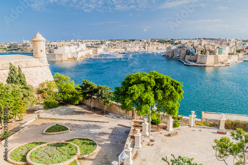 View over Grand Harbour from Herbert Ganado Gardens in Valletta, Malta