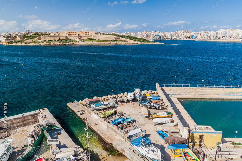 Fort Manoel (left) and Sliema town (right) viewed from Valletta, Malta